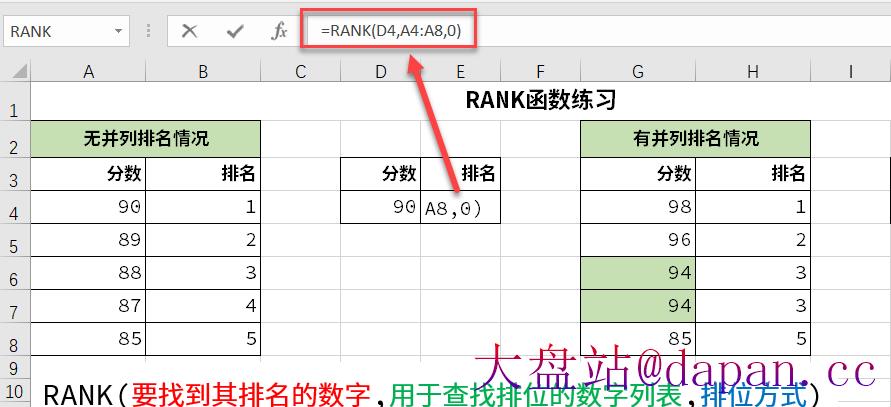 使用RANK函数轻松搞定并列排名-大盘站插图2