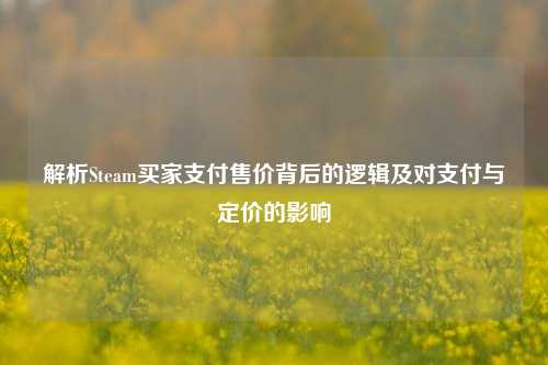 解析Steam买家支付售价背后的逻辑及对支付与定价的影响
