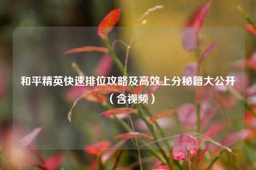 和平精英快速排位攻略及高效上分秘籍大公开（含视频）
