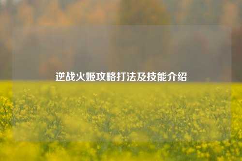 逆战火姬攻略打法及技能介绍
