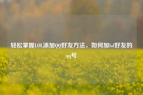 轻松掌握LOL添加QQ好友方法，如何加lol好友的qq号