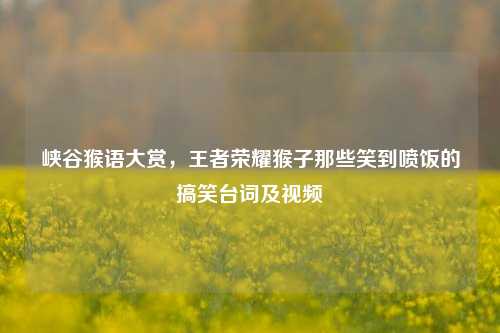 峡谷猴语大赏，王者荣耀猴子那些笑到喷饭的搞笑台词及视频