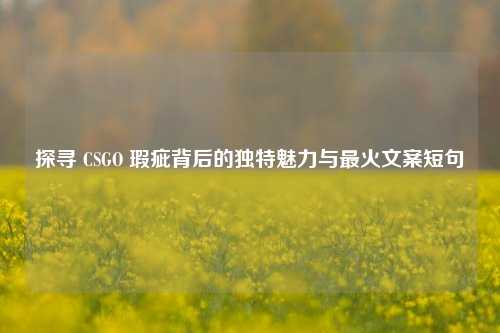 探寻 CSGO 瑕疵背后的独特魅力与最火文案短句