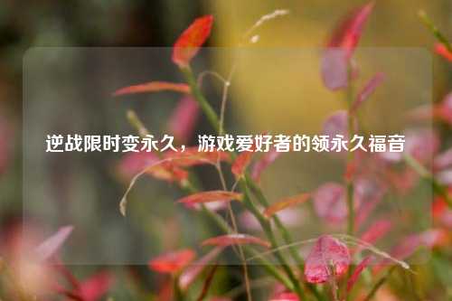 逆战限时变永久，游戏爱好者的领永久福音