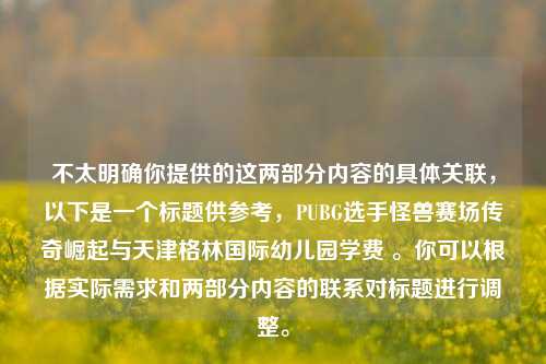 不太明确你提供的这两部分内容的具体关联，以下是一个标题供参考，PUBG选手怪兽赛场传奇崛起与天津格林国际幼儿园学费 。你可以根据实际需求和两部分内容的联系对标题进行调整。