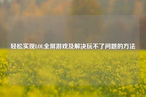 轻松实现LOL全屏游戏及解决玩不了问题的方法