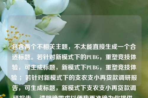 包含两个不相关主题，不太能直接生成一个合适标题。若针对新模式下的PUBG，重塑竞技体验，可生成标题，新模式下PUBG，重塑竞技体验 ；若针对新模式下的支农支小再贷款调研报告，可生成标题，新模式下支农支小再贷款调研报告 。请明确需求以便我更准确为你提供。
