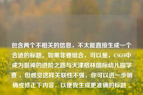 包含两个不相关的信息，不太能直接生成一个合适的标题。如果非要组合，可以是，CSGO中成为狙神的进阶之路与天津格林国际幼儿园学费 ，但感觉这样关联性不强，你可以进一步明确或修正下内容，以便我生成更准确的标题 。
