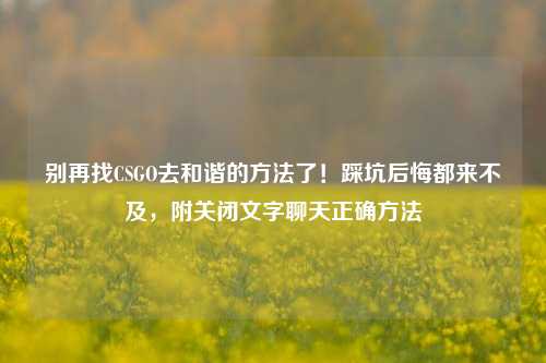 别再找CSGO去和谐的方法了！踩坑后悔都来不及，附关闭文字聊天正确方法