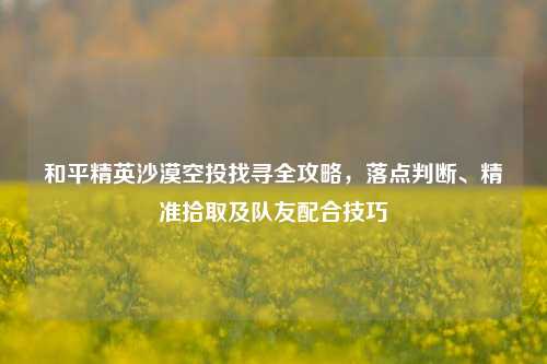 和平精英沙漠空投找寻全攻略，落点判断、精准拾取及队友配合技巧