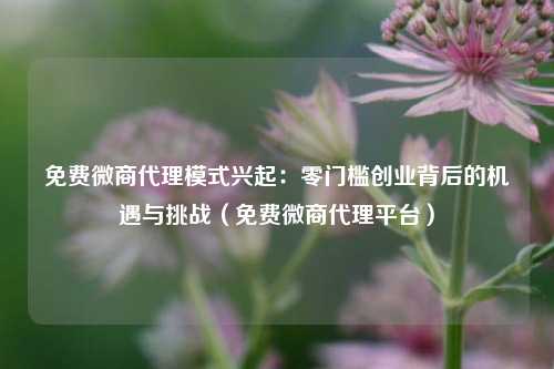 免费微商代理模式兴起:零门槛创业背后的机遇与挑战(免费微商代理平台)